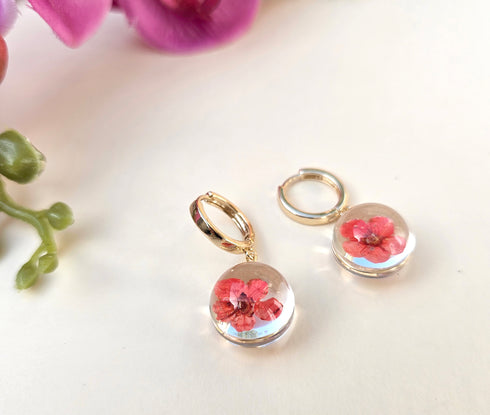 Forget me not Pressed Flowers Sphere Earrings