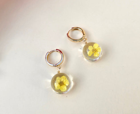 Forget me not Pressed Flowers Sphere Earrings