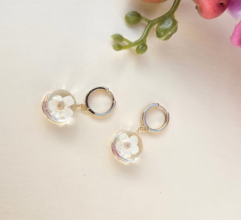 Forget me not Pressed Flowers Sphere Earrings