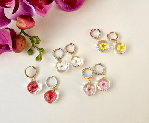Forget me not Pressed Flowers Sphere Earrings