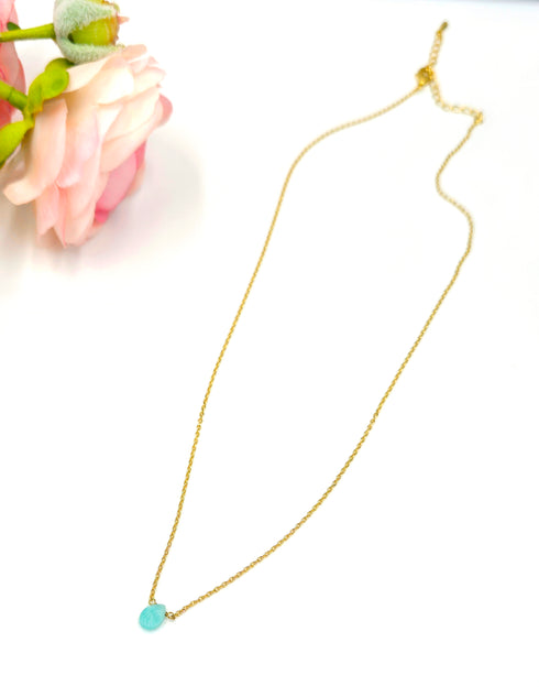 Short Natural Amazonite Gemstone Teardrop Shape Briolette Faceted Pear pendent Necklace