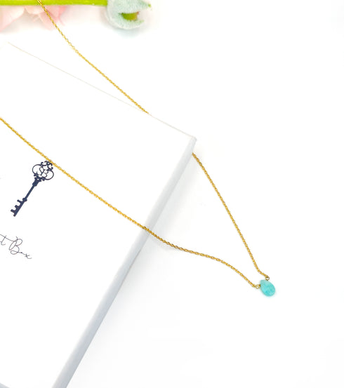 Short Natural Amazonite Gemstone Teardrop Shape Briolette Faceted Pear pendent Necklace