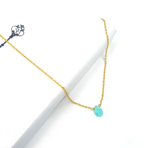 Short Natural Amazonite Gemstone Teardrop Shape Briolette Faceted Pear pendent Necklace
