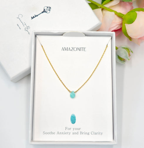 Short Natural Amazonite Gemstone Teardrop Shape Briolette Faceted Pear pendent Necklace