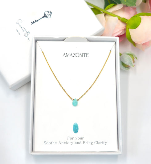 Short Natural Amazonite Gemstone Teardrop Shape Briolette Faceted Pear pendent Necklace