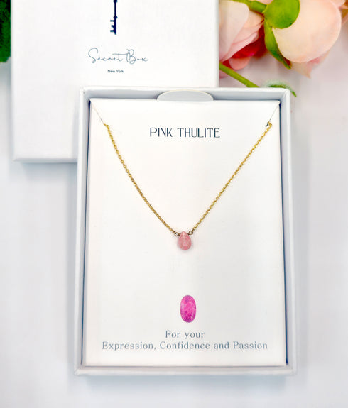 Short Natural Pink Thulite Gemstone Teardrop Shape Briolette Faceted Pear pendent Necklace