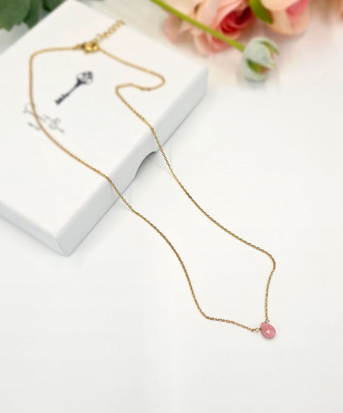 Short Natural Pink Thulite Gemstone Teardrop Shape Briolette Faceted Pear pendent Necklace