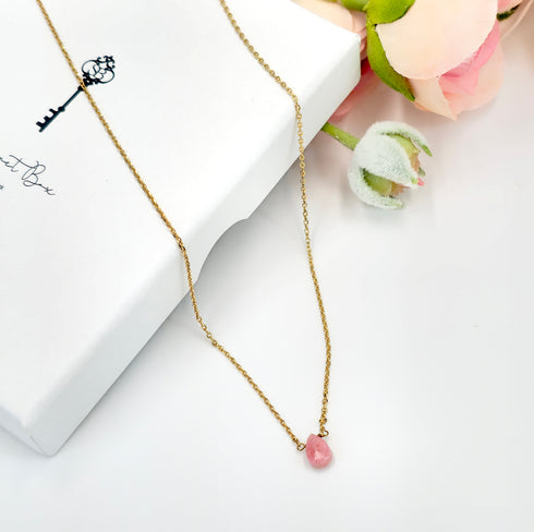 Short Natural Pink Thulite Gemstone Teardrop Shape Briolette Faceted Pear pendent Necklace