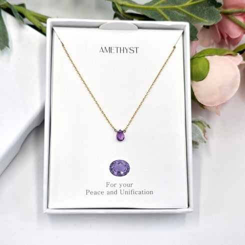 Short Natural Amethyst Gemstone Teardrop Shape Briolette Faceted Pear pendent Necklace