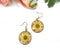 Pressed yellow Flower Botanical circle Dangle Earrings natural jewelry