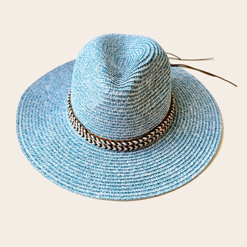 Multicolor Braided Band Panama Blue Mix Hat