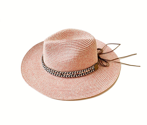 Multicolor Braided Band Panama coral hat