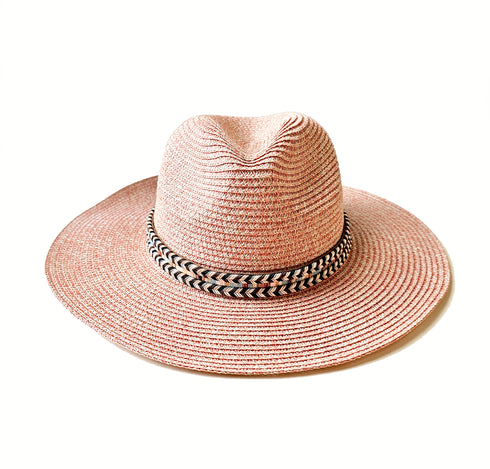 Multicolor Braided Band Panama coral hat