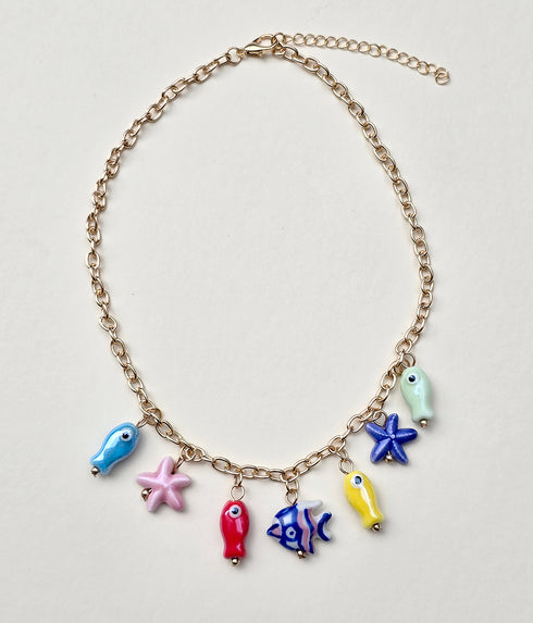 Charming Ceramic Fish Pendant Necklace - Boho Summer Beach Vacation Style Charms necklace