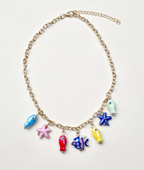 Charming Ceramic Fish Pendant Necklace - Boho Summer Beach Vacation Style Charms necklace