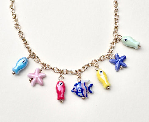 Charming Ceramic Fish Pendant Necklace - Boho Summer Beach Vacation Style Charms necklace