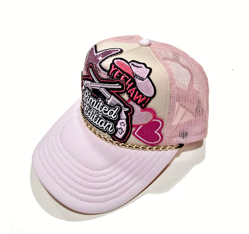 Embroidered Limited Edition Multi patched Baseball Cap Pink