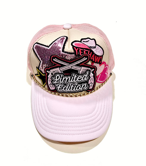Embroidered Limited Edition Multi patched Baseball Cap Pink