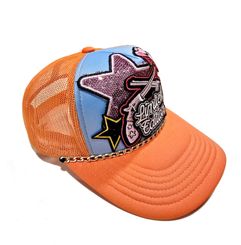 Embroidered Limited Edition Multi patched Baseball Cap Orange