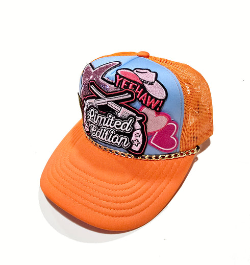 Embroidered Limited Edition Multi patched Baseball Cap Orange