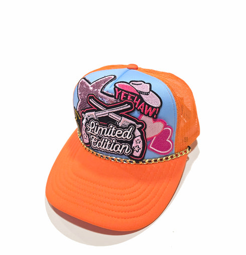Embroidered Limited Edition Multi patched Baseball Cap Orange