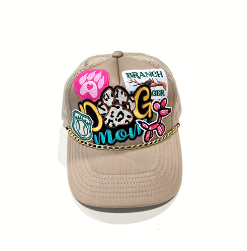 Embroidered Dog Mom Multi patched Baseball Cap Khaki