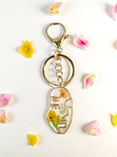 Botanical Pressed Flower face shape Keychain