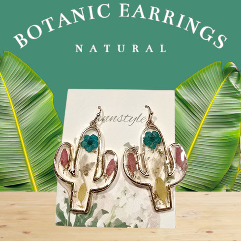 Dried Flower Cactus Frame Handmade Resin Earrings