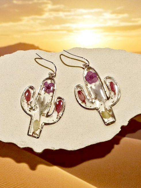 Dried Flower Cactus Frame Handmade Resin Earrings