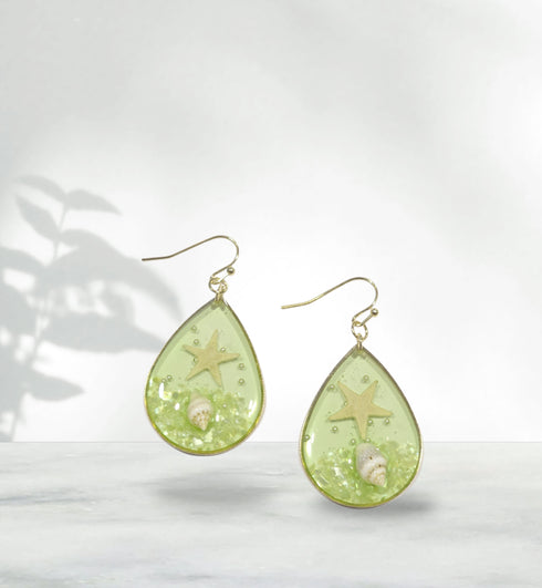 Tiny Starfish Seashell Beach Tropical Teardrop Dangle Earrings
