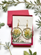 Pressed Flower with gold flakes circle Dangle Earrings