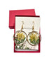 Pressed Flower with gold flakes circle Dangle Earrings