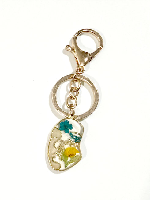 Botanical Pressed Flower face shape Keychain