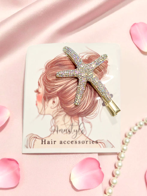 Crystal Starfish Hair Clip Clamp Clip In Gold Tone