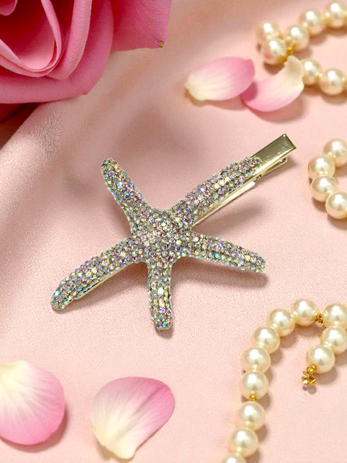 Crystal Starfish Hair Clip Clamp Clip In Gold Tone