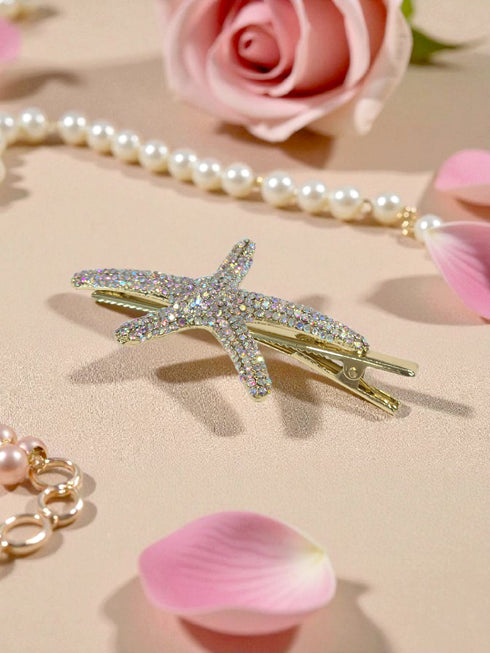 Crystal Starfish Hair Clip Clamp Clip In Gold Tone