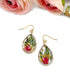 Pressed red Flowers Baby's Breath flower with gold flake dangle earrings