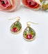Pressed red Flowers Baby's Breath flower with gold flake dangle earrings
