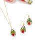 Pressed red Flowers Baby's Breath flower with gold flake Pendant Necklaces