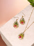 Pressed red Flowers Baby's Breath flower with gold flake Pendant Necklaces