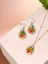 Pressed red Flowers Baby's Breath flower with gold flake dangle earrings