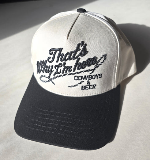 That’s Why I’m Here Cowboy Hat | Western Baseball Cap | Cowboys & Beer Vintage Embroidered Cap