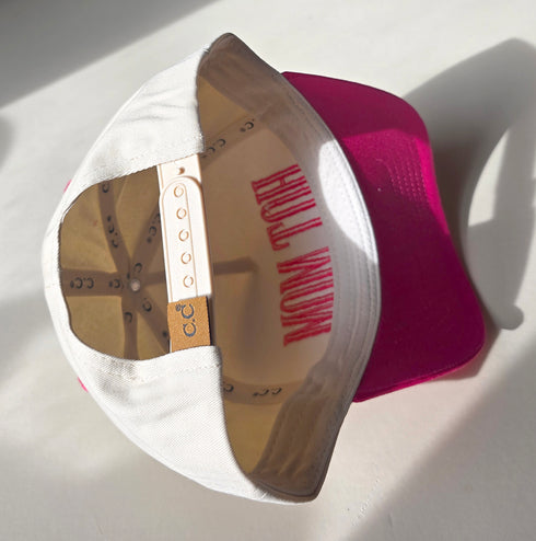 HOT MOM Embroidered Baseball Cap – Pink & Cream Trucker Hat for Moms