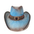 Western Distressed Straw Cowboy Hat Orate Leather Band Blue