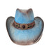 Western Distressed Straw Cowboy Hat Orate Leather Band Blue