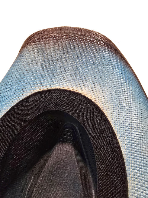 Western Distressed Straw Cowboy Hat Orate Leather Band Blue