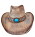 Western Washed Straw Cowboy Hat Turquoise Concho Beige