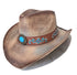 Western Washed Straw Cowboy Hat Turquoise Concho Beige