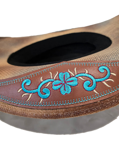 Western Washed Straw Cowboy Hat Turquoise Concho Beige