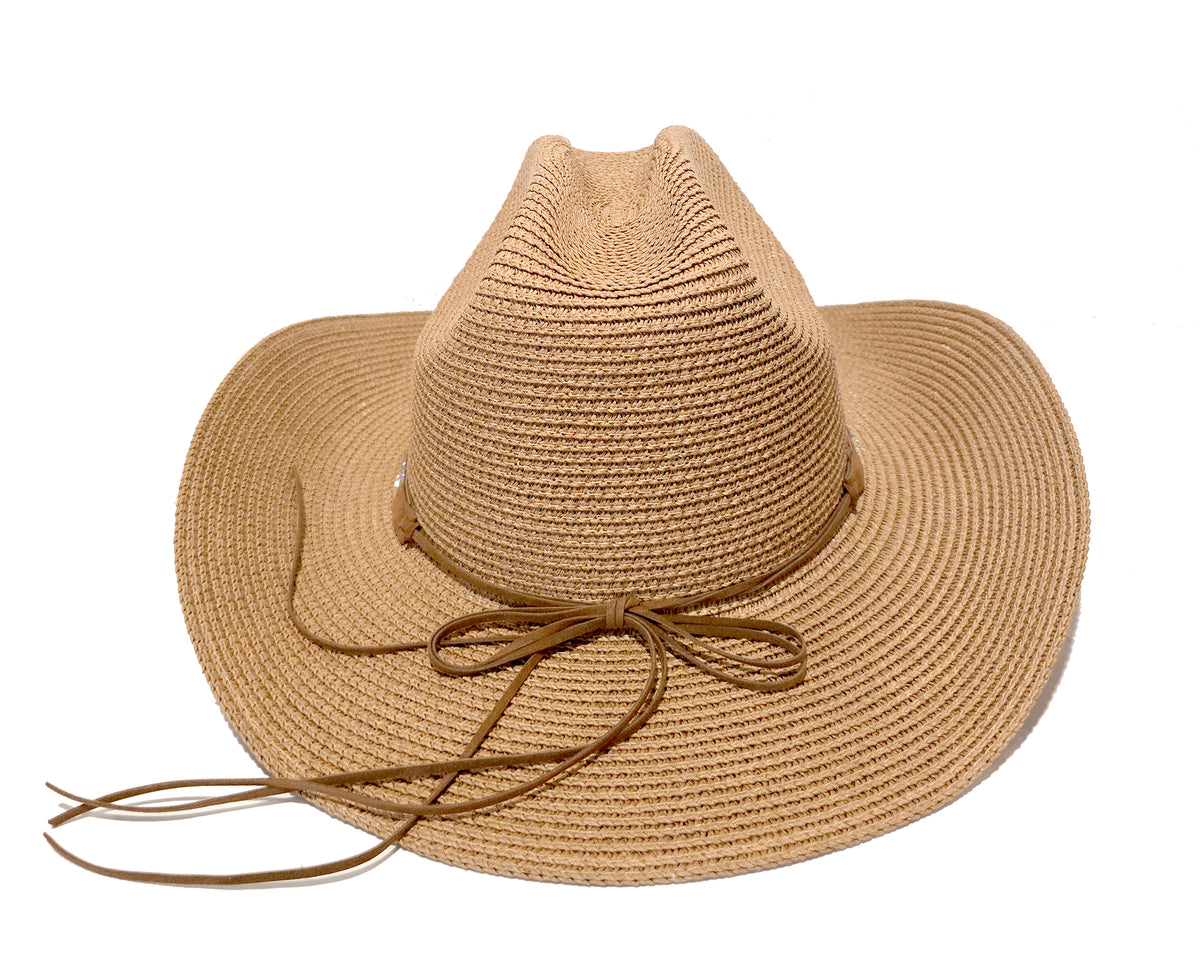 Stylish Tan Straw Hat with Rhinestone Band UJNDER-Stylish-Cowboy-Hat-for-  main image 3